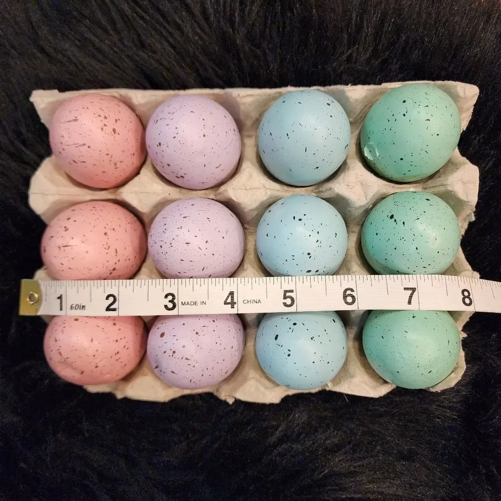 Speckled Dozen of Eggs With Carton Crate and Grass Bunny